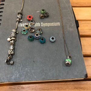 Pandora Bracelet with 26 Beada and Necklace